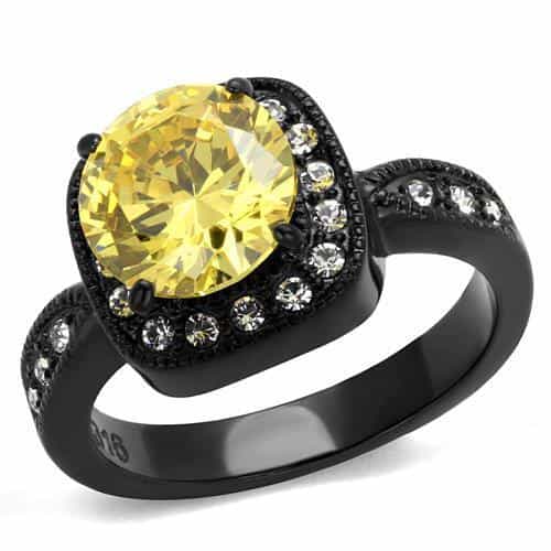 Stainless Steel Black IP Yellow Canary Round CZ Halo Ring view 5