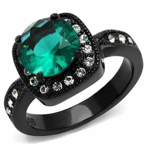 Stainless Steel Emerald Halo Wide Ring Emerald view 1