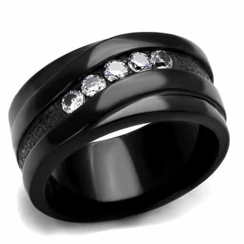 Stainless Steel Black IP CZ Channel Spinner Wide Band Ring view 1
