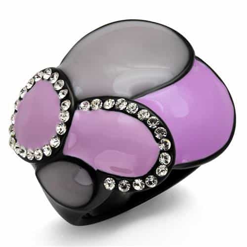 Stainless Steel Black IP Purple Pink Cats Eye CZ Pave Dome Ring view 5