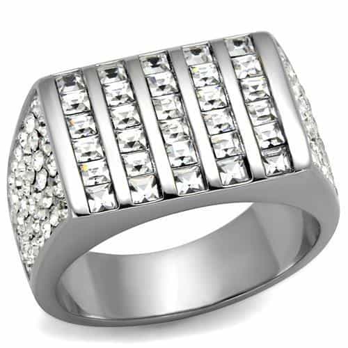 Stainless Steel CZ Baguette Princess Multi Row Pave Wide Ring view 1