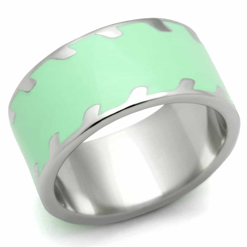 Stainless Steel Mint Green Enamel Abstract Wide Band Ring view 1