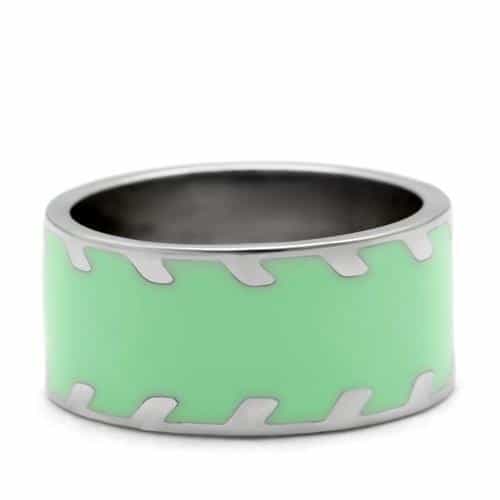 Stainless Steel Mint Green Enamel Abstract Wide Band Ring view 3