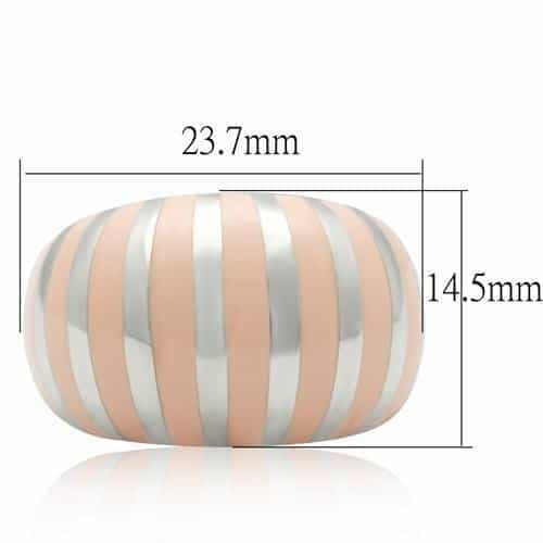 Stainless Steel Rose Gold Stripe Ribbed Wide Dome Ring view 2