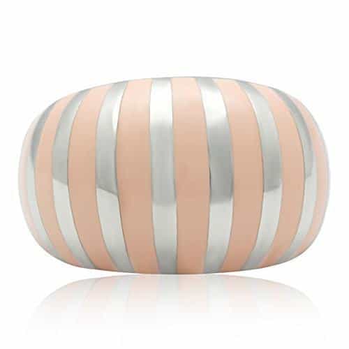 Stainless Steel Rose Gold Stripe Ribbed Wide Dome Ring view 8
