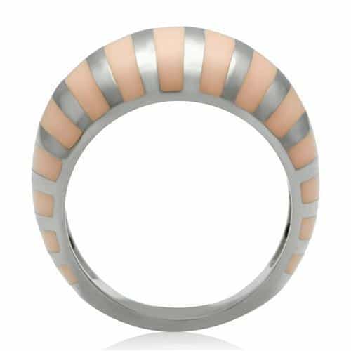 Stainless Steel Rose Gold Stripe Ribbed Wide Dome Ring view 9
