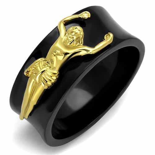Stainless Steel Gold Crucifix Black Enamel view 1