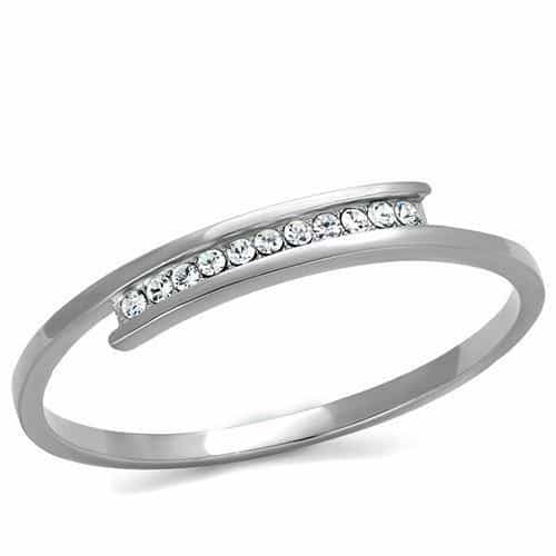 Stainless Steel Slim CZ Channel Cuff Bracelet view 1