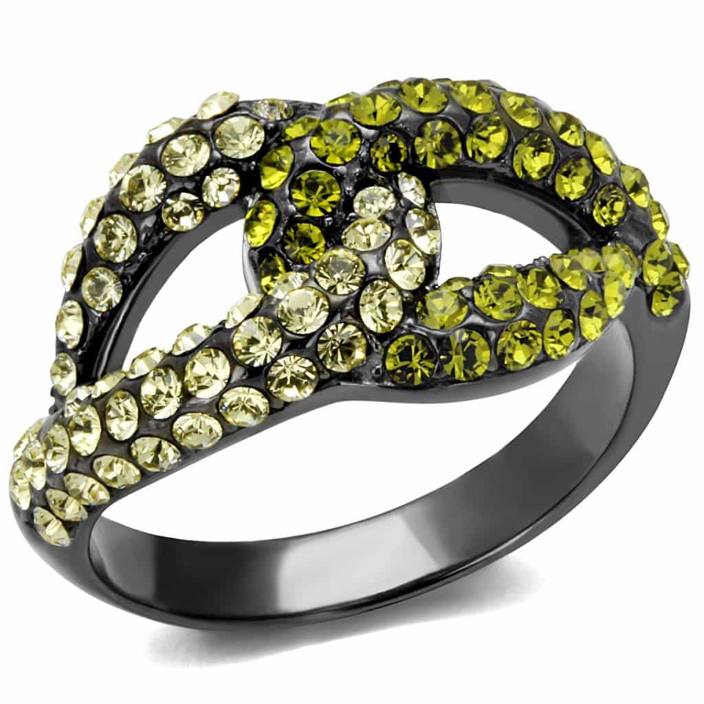 Stainless Steel Black IP Olive Green CZ Pave Loop Ring view 6