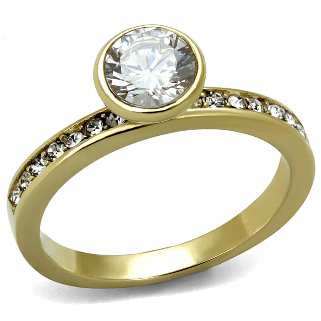 Stainless Steel Gold IP CZ Round Bezel Pave Eternity Ring view 1