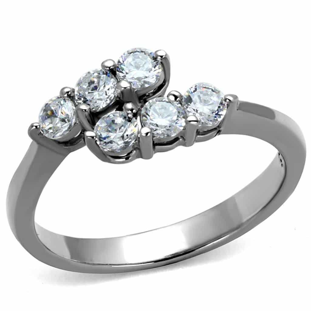 Stainless Steel CZ Five Stone Graduating Prong Ring view 1