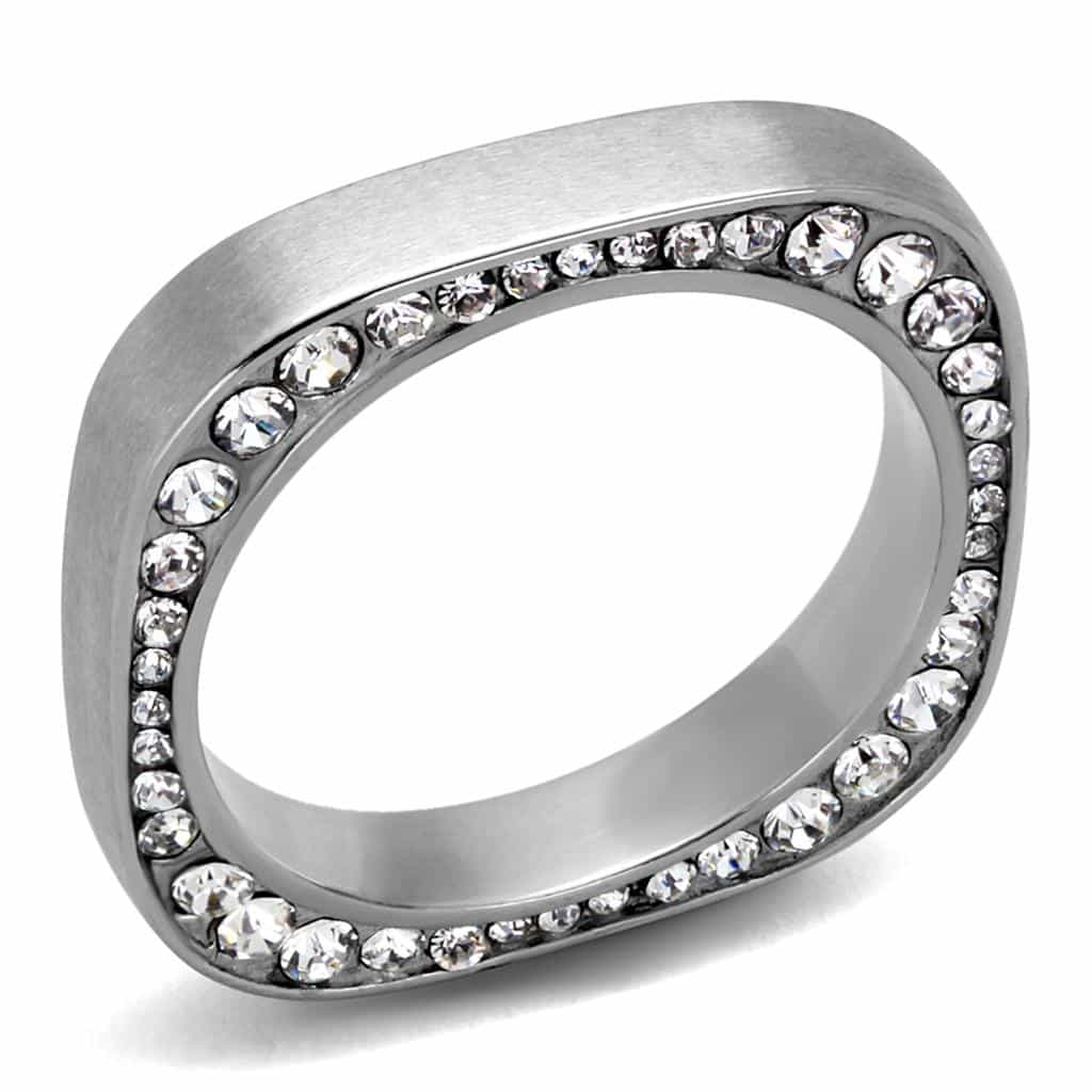 Stainless Steel CZ Square Open Frame Channel Ring view 1