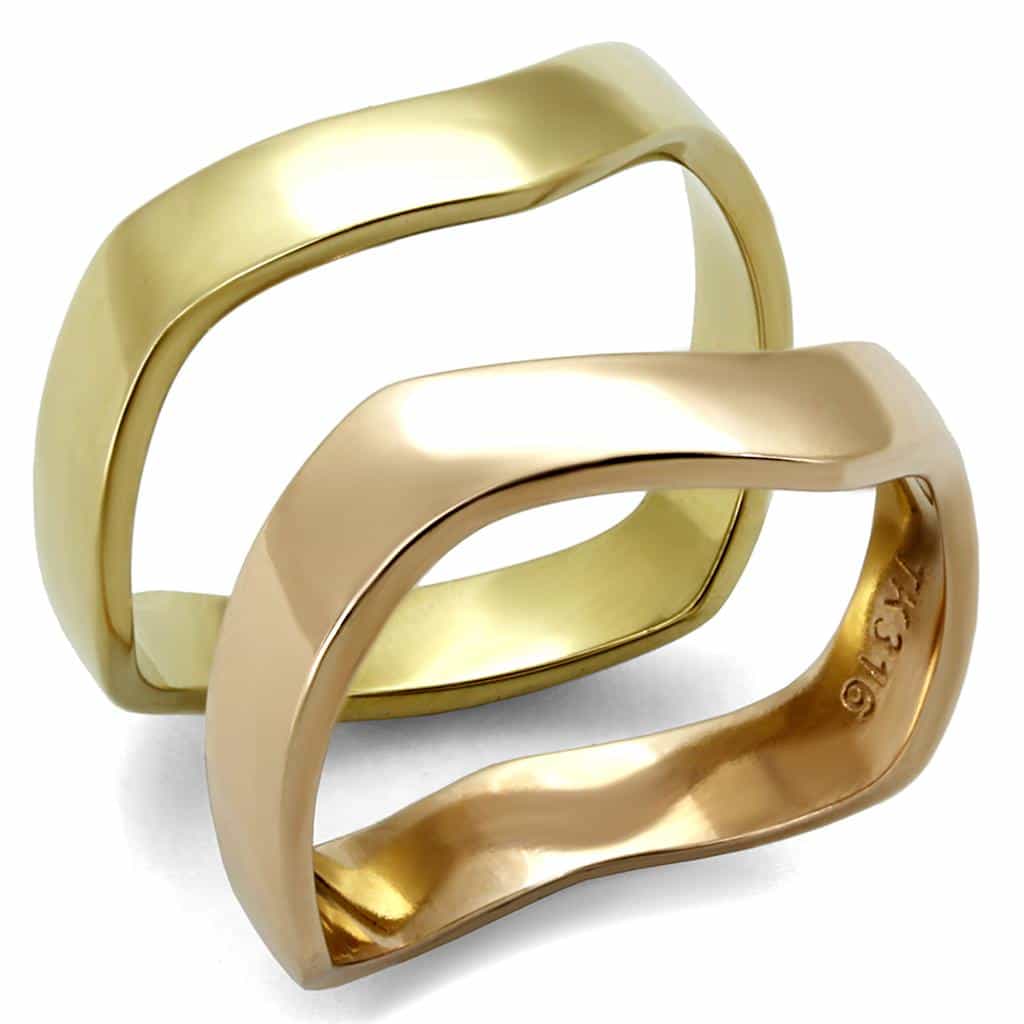 Stainless Steel Gold Rose Gold Interlocking Wave Set Ring view 1