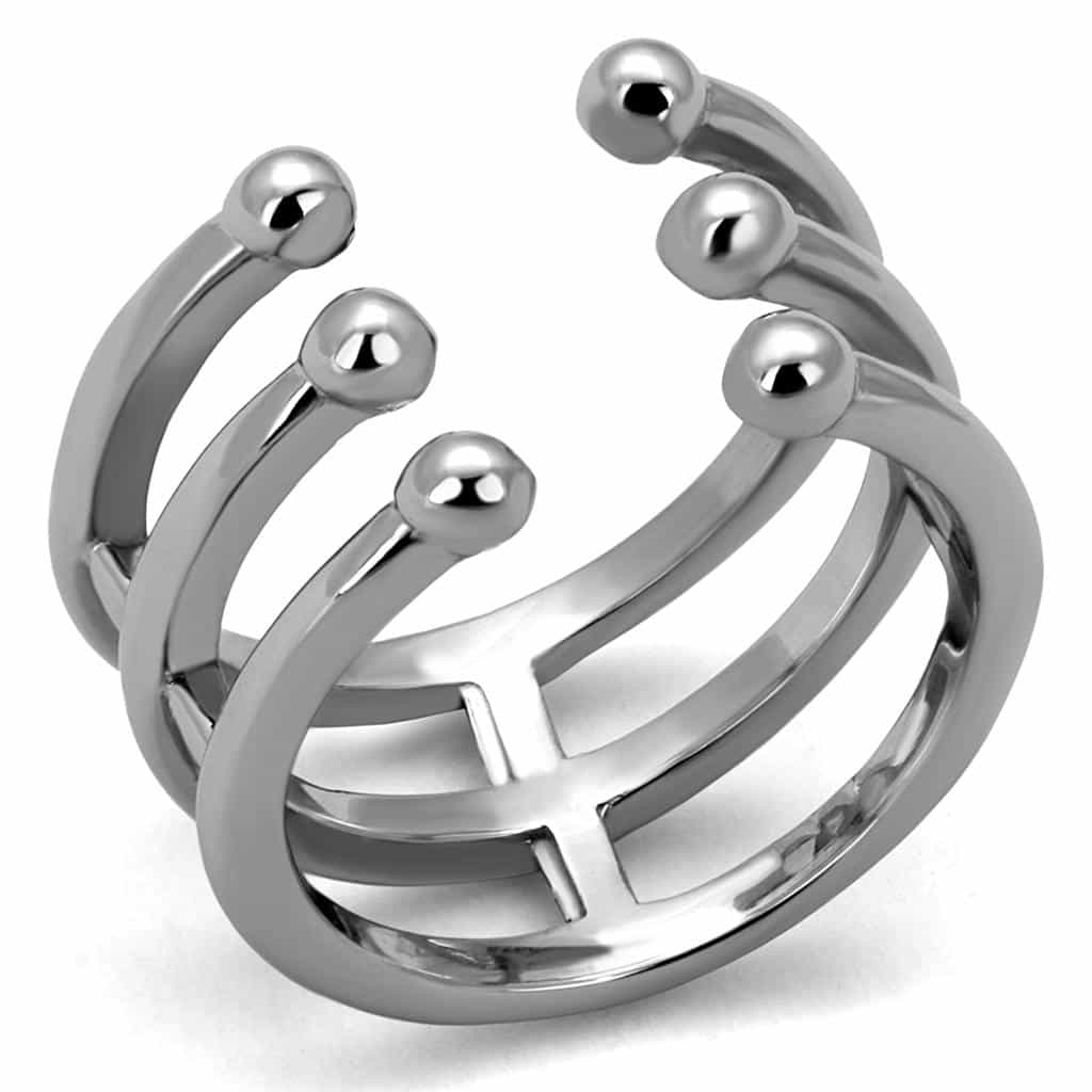 Stainless Steel Multi Band Open Cuff Ball Tip Ring view 1