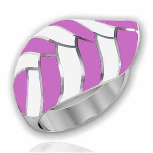 Stainless Steel Pink White Enamel Geometric Wide Ring view 1