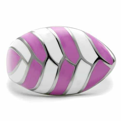 Stainless Steel Pink White Enamel Geometric Wide Ring view 3