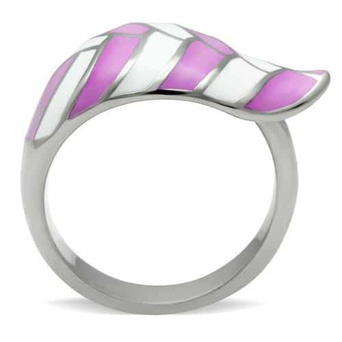 Stainless Steel Pink White Enamel Geometric Wide Ring view 9