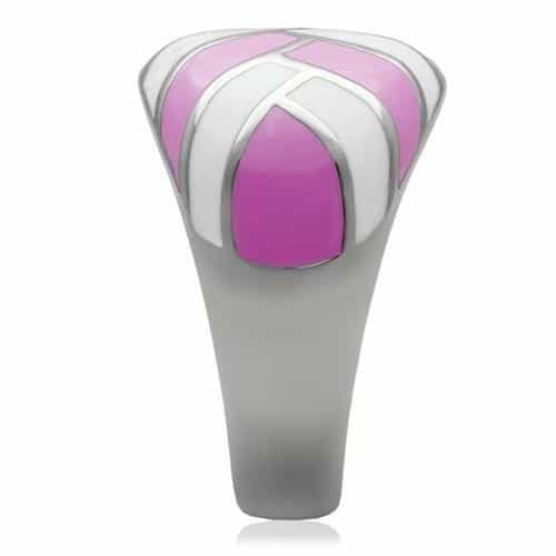 Stainless Steel Pink White Enamel Geometric Wide Ring view 10