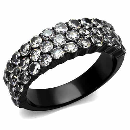 Stainless Steel Black IP CZ Multi Row Pave Dome Ring view 1