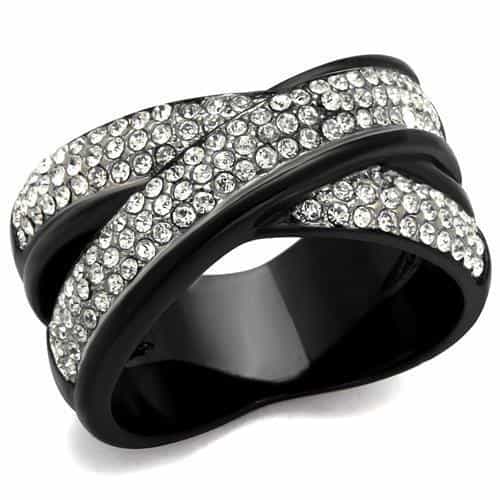 Stainless Steel Black IP CZ Pave Crossover Wide Ring view 1