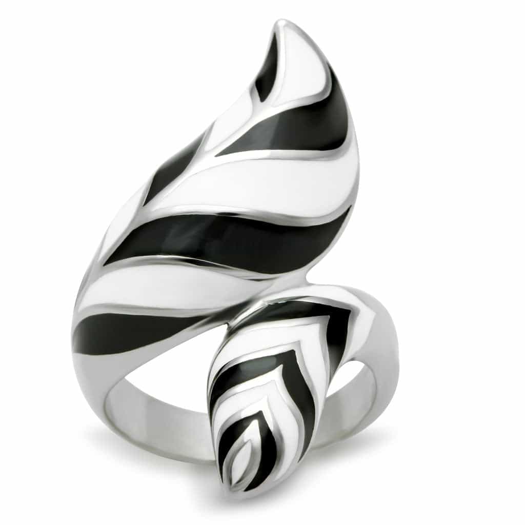 Stainless Steel Polished Flame Swirl Abstract Ring view 6