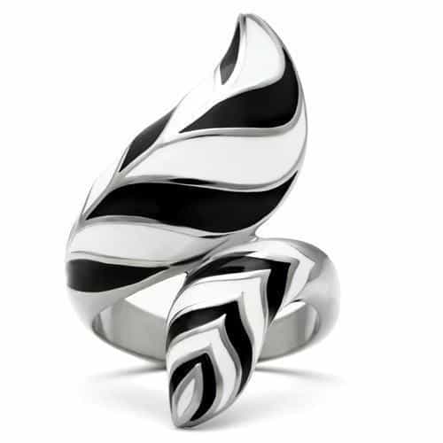 Stainless Steel Polished Flame Swirl Abstract Ring view 8