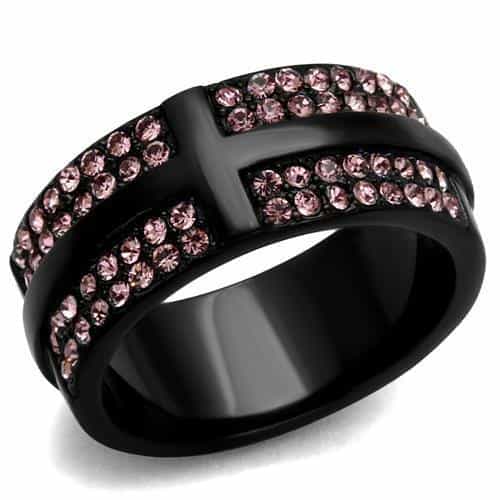 Stainless Steel Black IP Pink Crystal Pave Wide Ring view 5