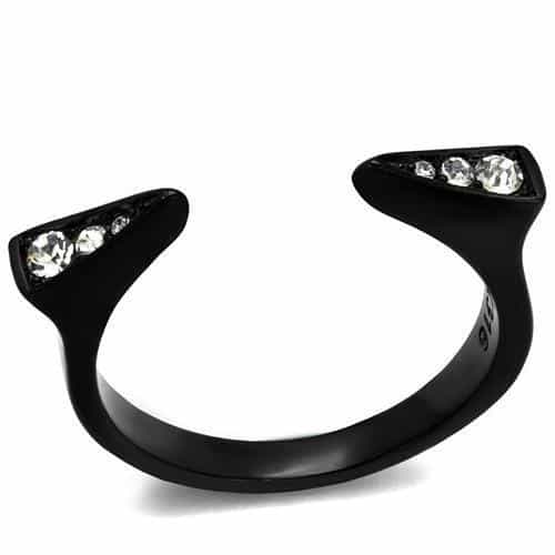 Stainless Steel Black IP CZ Open Claw Bypass Ring view 1