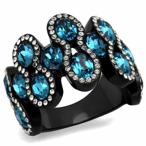 Stainless Steel Black IP London Blue Topaz Oval Cluster CZ Ring view 5