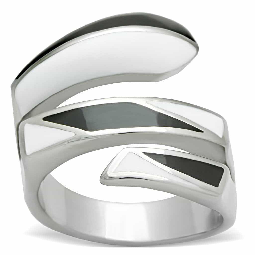Stainless Steel Polished Geometric Cutout Wide Cuff Ring view 6