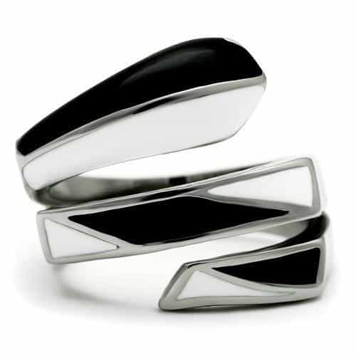Stainless Steel Polished Geometric Cutout Wide Cuff Ring view 8