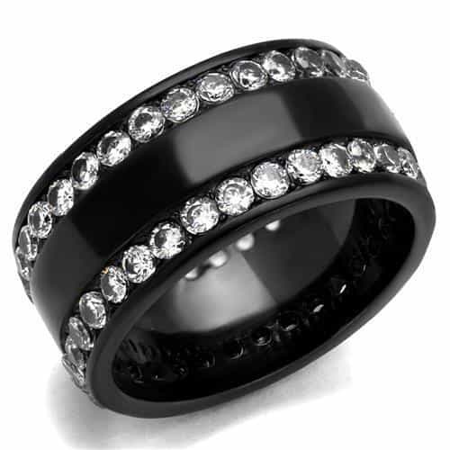 Stainless Steel Black IP CZ Channel Edge Wide Ring view 1