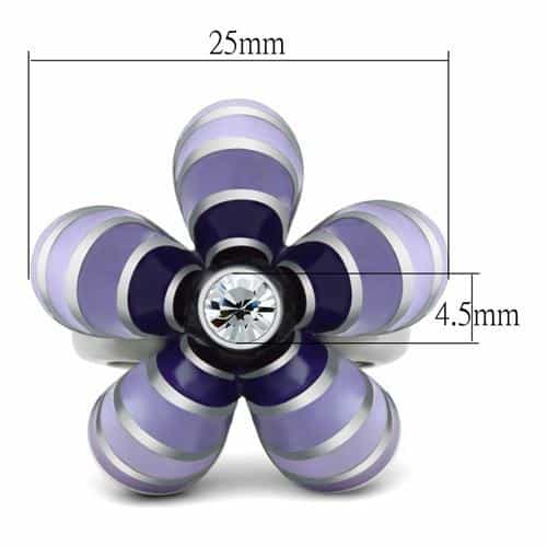 Stainless Steel Purple Lavender Enamel Flower CZ Ring view 7