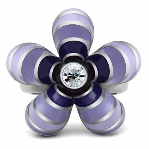 Stainless Steel Purple Lavender Enamel Flower CZ Ring view 8