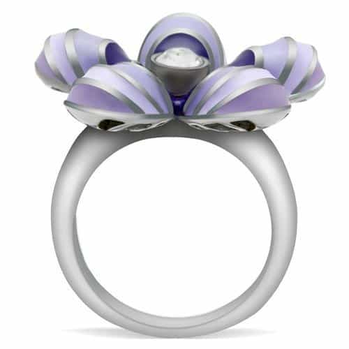 Stainless Steel Purple Lavender Enamel Flower CZ Ring view 9