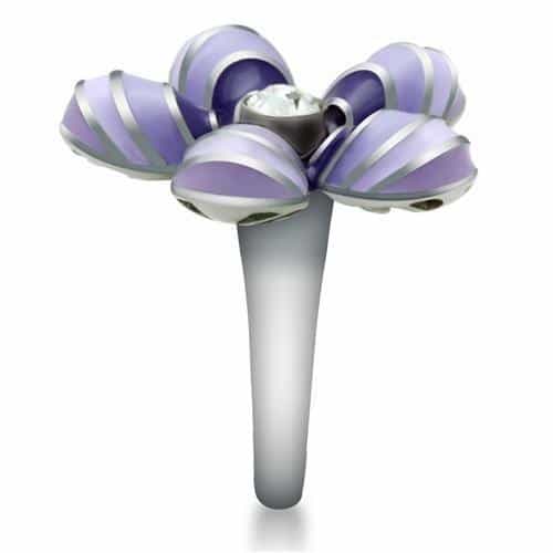 Stainless Steel Purple Lavender Enamel Flower CZ Ring view 5