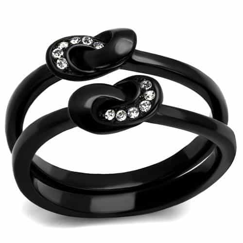 Stainless Steel Black IP CZ Swirl Bypass Open Ring view 1
