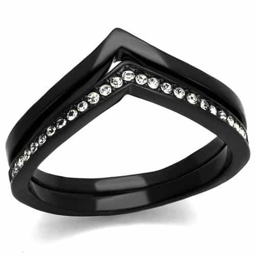 Stainless Steel Black IP CZ Channel Chevron V Band Ring view 5