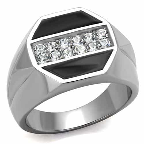 Stainless Steel CZ Octagon Bezel Channel Mens Signet Ring view 1