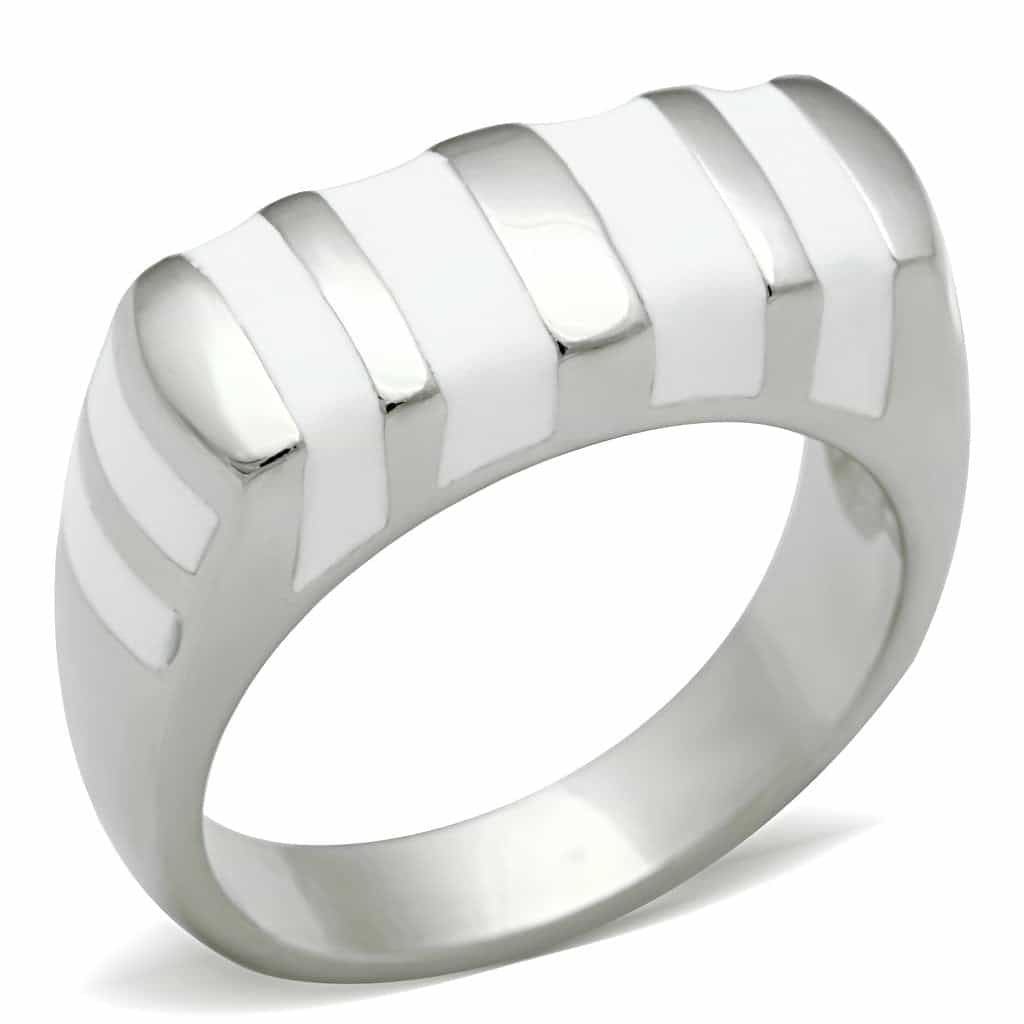 Stainless Steel Polished Ribbed Wide Flat Top Ring view 1