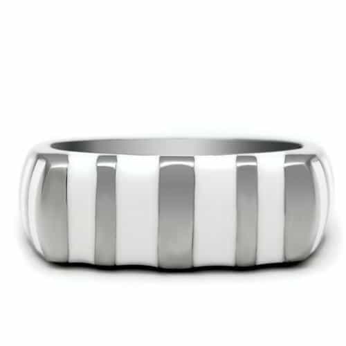 Stainless Steel Polished Ribbed Wide Flat Top Ring view 8