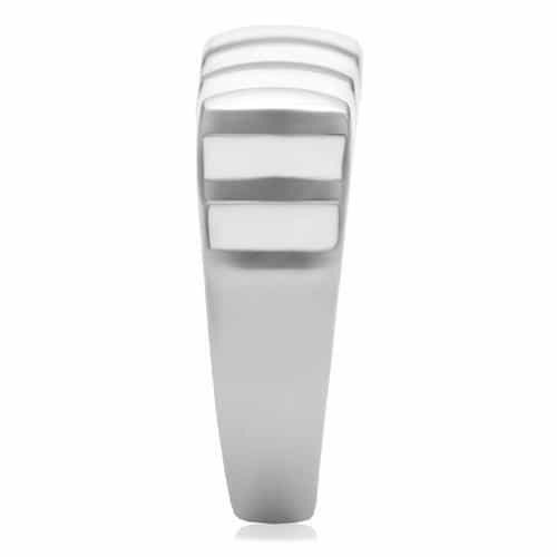 Stainless Steel Polished Ribbed Wide Flat Top Ring view 10