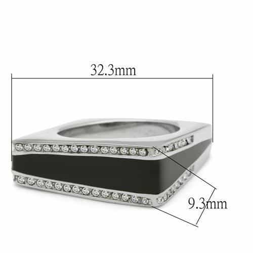 Stainless Steel Black Enamel CZ Edge Square Mens Signet Ring view 7