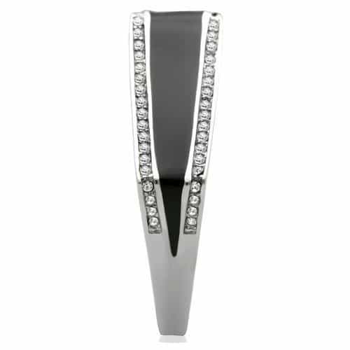 Stainless Steel Black Enamel CZ Edge Square Mens Signet Ring view 10
