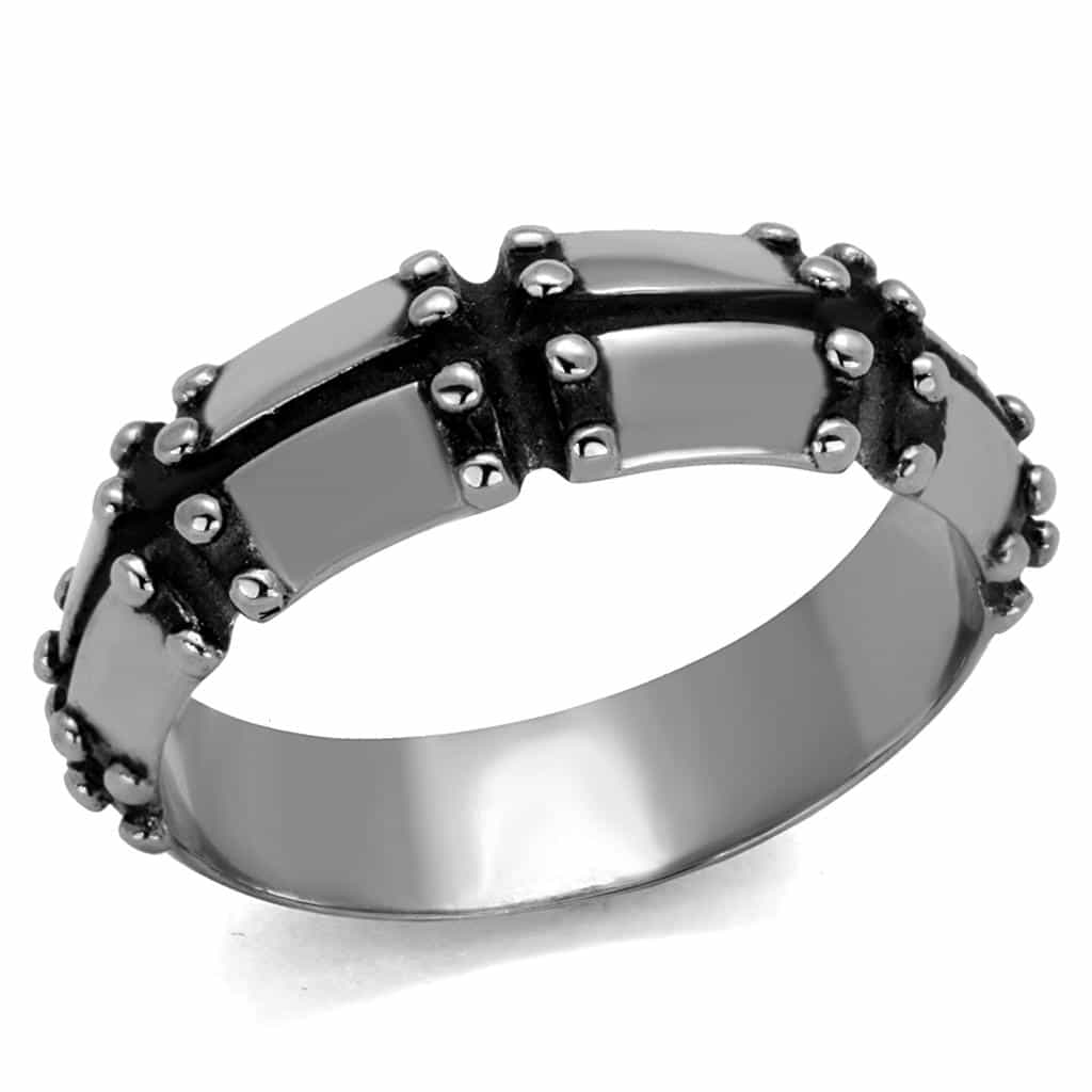 Stainless Steel Antiqued Studded Cross Band Ring view 1