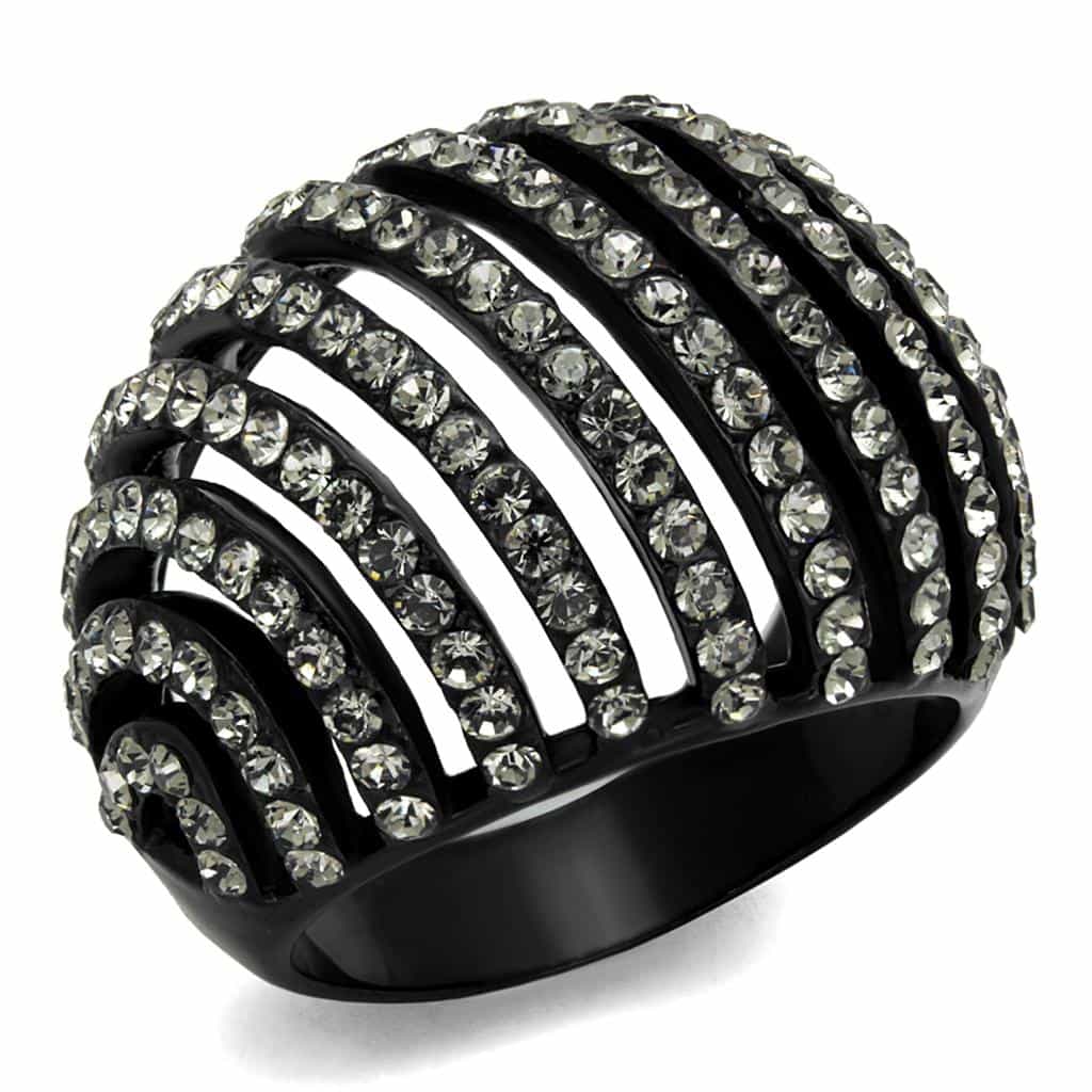 Stainless Steel Black IP CZ Multi Row Striped Dome Ring view 5