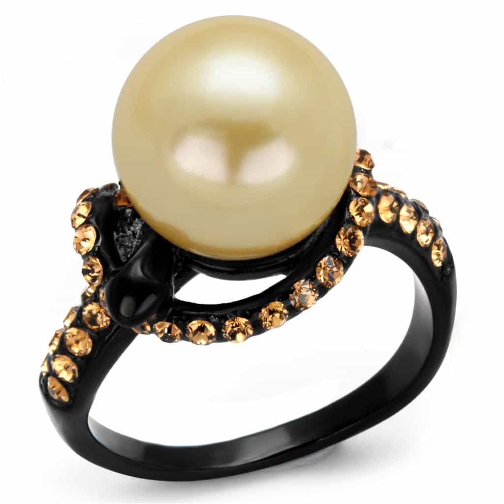 Stainless Steel Black IP Golden Pearl Champagne CZ Ring view 5