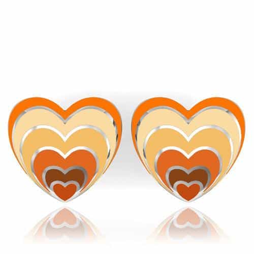 Stainless Steel Orange Enamel Heart Stud Earrings view 1