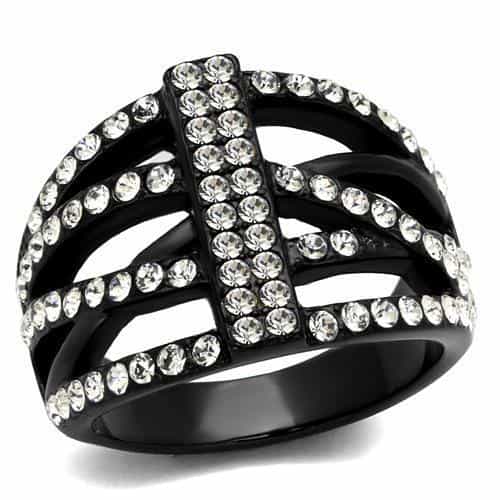 Stainless Steel Black IP CZ Cage Lattice Wide Dome Ring view 1