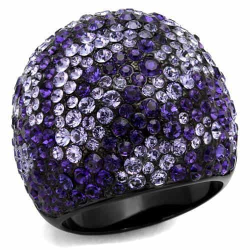 Stainless Steel Black IP Purple Tanzanite Crystal Pave Dome Ring view 1